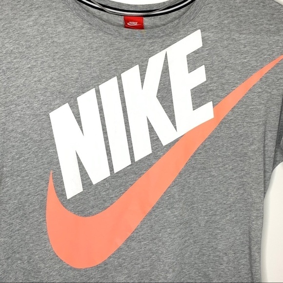 Nike Relaxed Fit Big Swish Logo Long Sleeve Shirt Size XL Gray Orange Scoop Neck - Picture 3 of 16